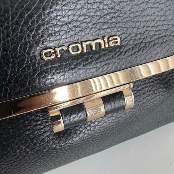 Cromia Black Italian Leather And Suede Satchel - Picture 5 of 10
